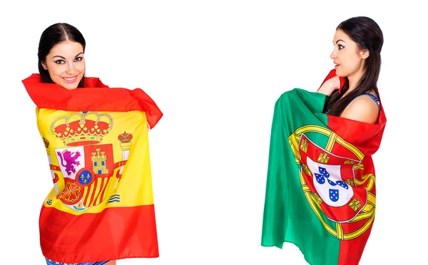 Дві сестри дівчаток - Португалія та Іспанія - друзі назавжди — стокове фото