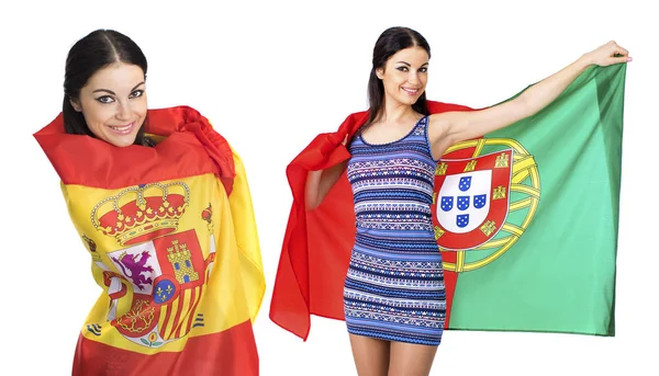 Two sister girls - Portugal and Spain - friends forever — Stock Photo, Image