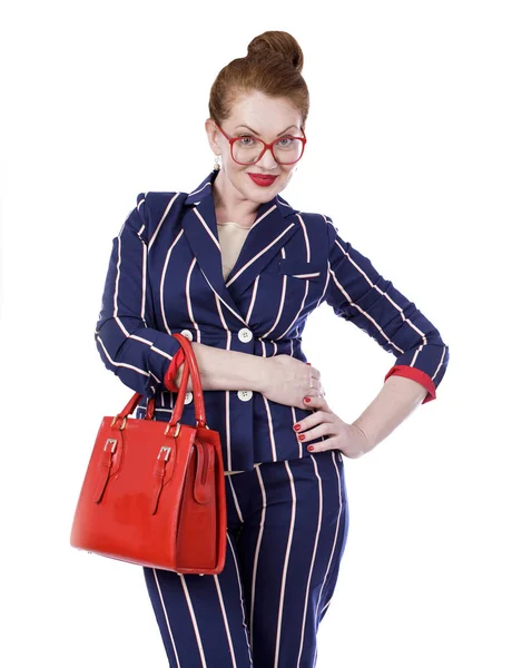 인상적인 체크 무늬 양복 세련 된 중 년 여자 — 스톡 사진