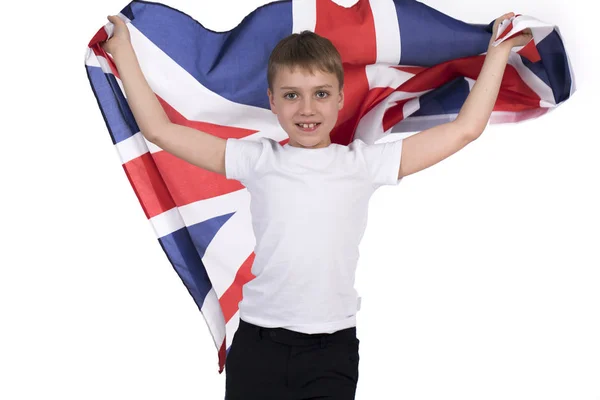 Красивий хлопчик тримає британський прапор — стокове фото