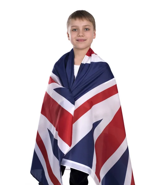 Schöner Junge mit britischer Flagge — Stockfoto