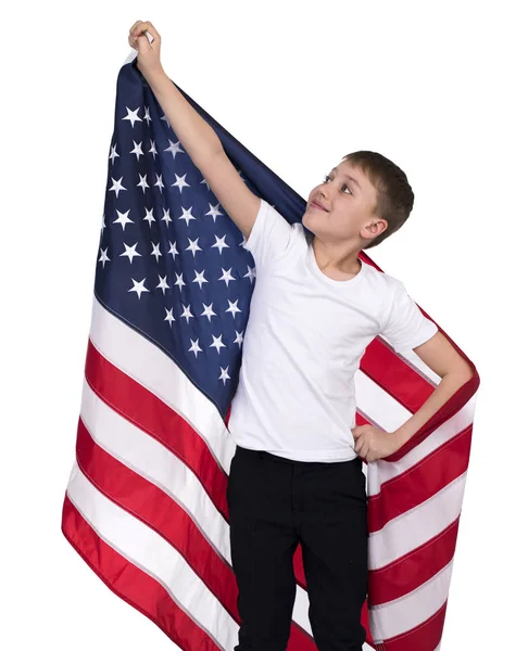 Niño caucásico con bandera americana —  Fotos de Stock