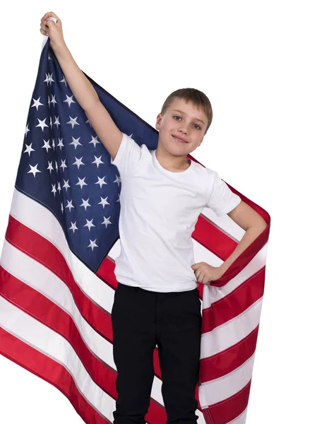 Petit garçon blanc avec drapeau américain — Photo