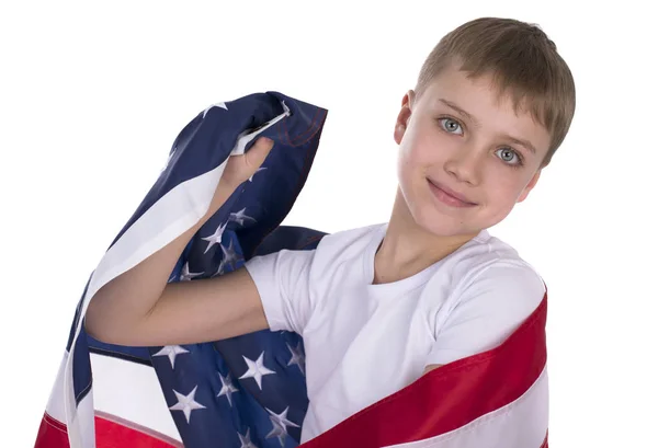 Niño caucásico con bandera americana —  Fotos de Stock