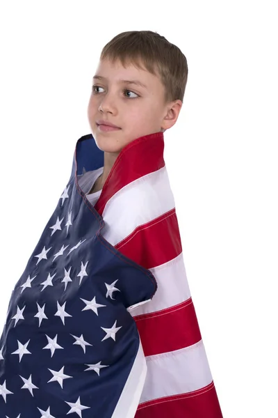 Niño caucásico con bandera americana —  Fotos de Stock