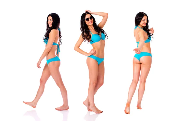 Retrato de larga duración de chicas jóvenes con bikini azul — Foto de Stock