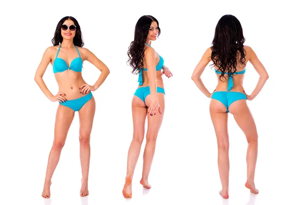 Portrait complet de jeunes filles portant un bikini bleu — Photo