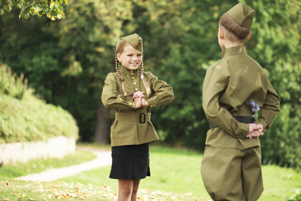 Two children in military uniforms of the Great Patriotic War