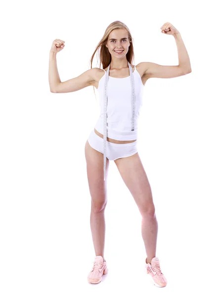 Fitness. Genç kadın portre tam uzunlukta — Stok fotoğraf