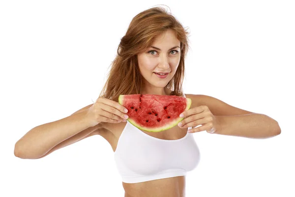 Fitness dieta, dílek melounu — Stock fotografie