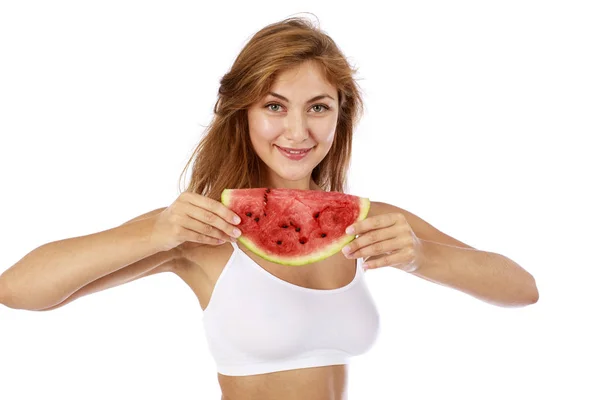 Fitness dieta, dílek melounu — Stock fotografie