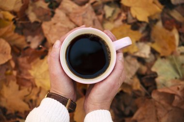 sonbahar yaprakları bir arka plan üzerinde siyah kahve