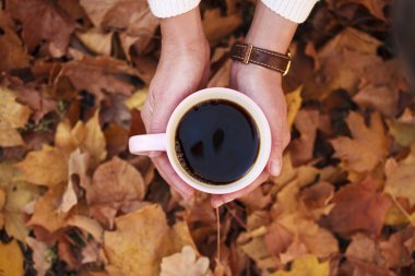 sonbahar yaprakları bir arka plan üzerinde siyah kahve