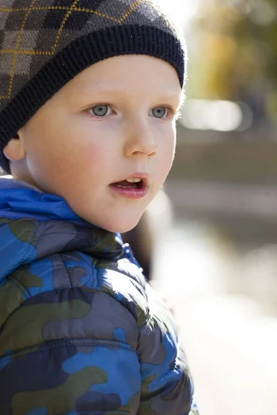 Skönhet liten pojke i höst park — Stockfoto