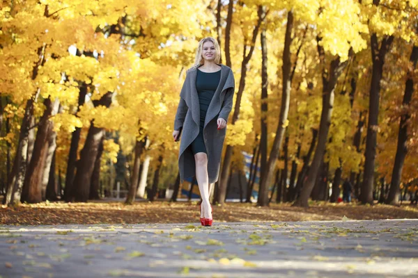 회색 코트에 아름 다운 젊은 여자의 초상화 — 스톡 사진