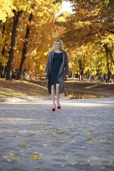 Портрет молодой красивой женщины в сером пальто
 