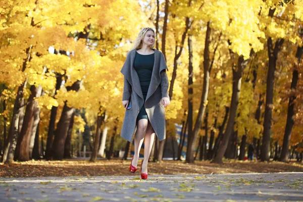 Portrait of a young beautiful woman in gray coat — Stock Photo, Image