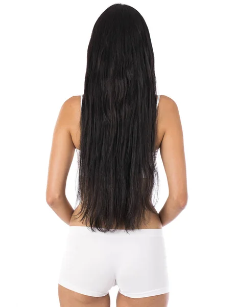 Mujer Long pelo castaño ondulado, vista trasera —  Fotos de Stock