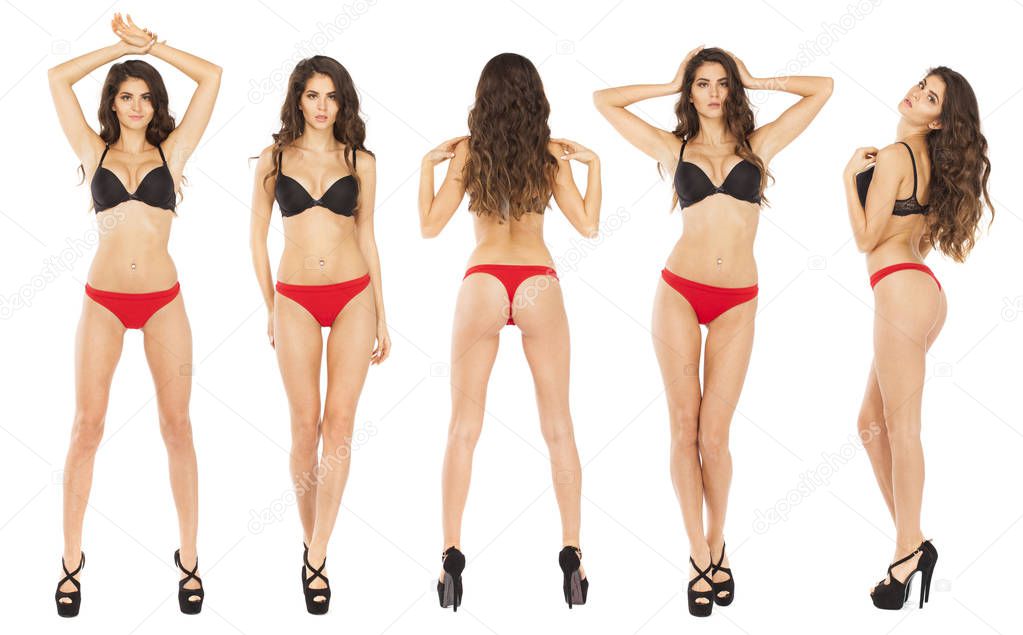 Full length portrait of young woman wearing sexy underwear