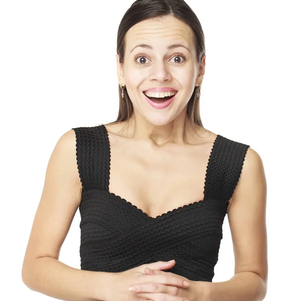Jonge brunette vrouw maken gek grappige gezichten — Stockfoto