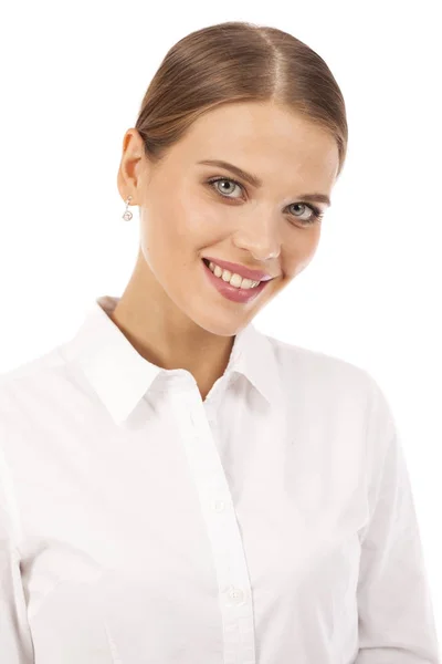 Portrait close up of young beautiful brunette woman — Stock Photo, Image