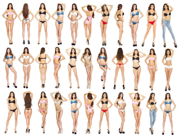 Collage, Beautiful full body brunette women in sexy underwear — Stock Photo, Image