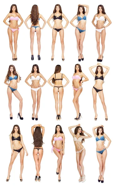 Collage, Beautiful full body brunette women in sexy underwear — Stock Photo, Image