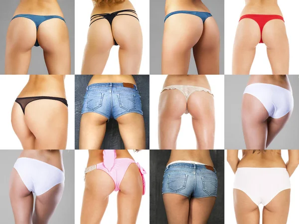 Colagem de calcinhas femininas e shorts de ganga — Fotografia de Stock