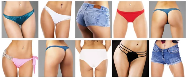 Collage di mutandine femminili e pantaloncini di jeans — Foto Stock