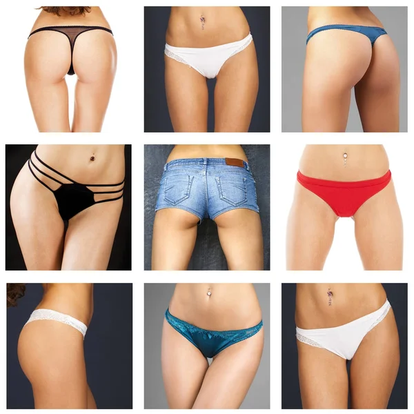 Collage de bragas y pantalones cortos de mezclilla azul —  Fotos de Stock