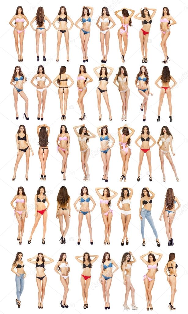 Collage, Beautiful full body brunette women in sexy underwear