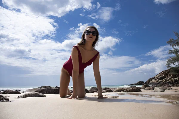 Young sexy woman in red bikini — Stock Photo, Image