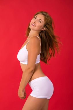 Beyaz fitness giyim seksi kadın