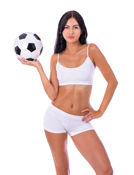 Young beautiful woman in white fitness clothing — Stock Photo, Image