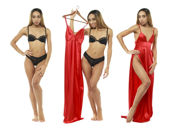 アフリカのファッション モデル。赤いドレスの美しい若い女性 — ストック写真