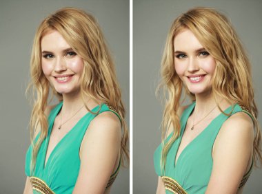 Rötuş öncesi ve sonrası kadın yüzü 