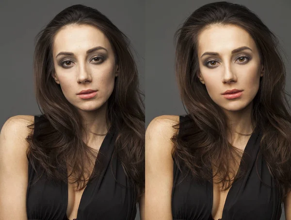 Rötuş öncesi ve sonrası kadın yüzü — Stok fotoğraf
