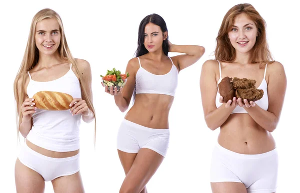 빵과 스포츠 란제리에서 3 개의 아름 다운 슬림 모델 및 — 스톡 사진