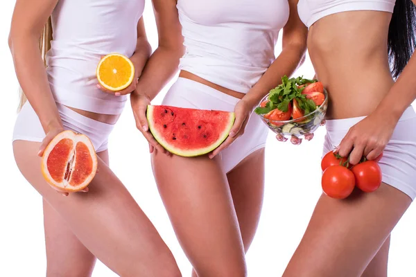 Gyümölcsök és zöldségek a diéta, a három testrész — Stock Fotó