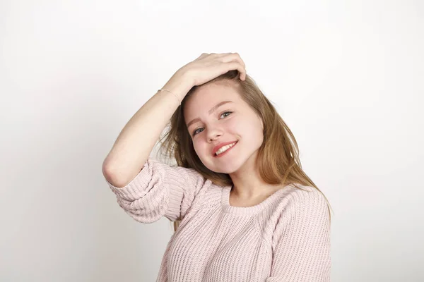 Close up portrait of pretty young schoolgirl with dark blonde ha — Stock Photo, Image