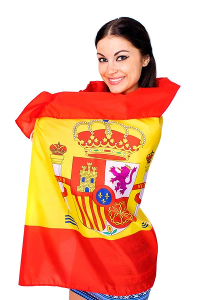 스페인 깃발의 배경에서 젊은 여자 — 스톡 사진