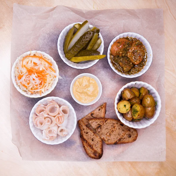 Assorted snack to vodka — Stock Image Assorted snack to vodka Royalty Free Stock Photos