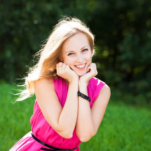 Portrait close up of young beautiful blonde woman — Stock Photo, Image