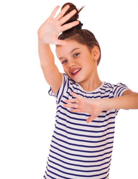 一个小女孩的肖像用双手做停止手势 — 图库照片