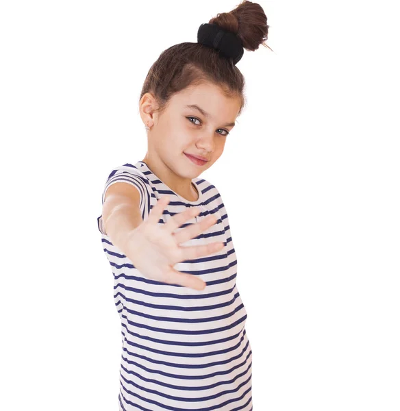 Retrato de una niña haciendo un gesto de stop usando ambas manos —  Fotos de Stock