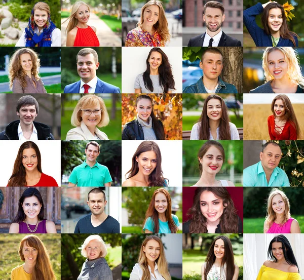 Collage di foto di giovani e persone felici reali — Foto Stock
