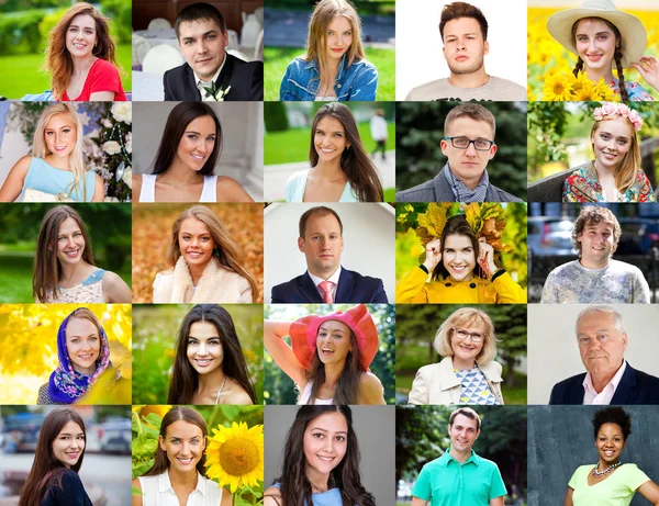 Collage Fotos Jóvenes Personas Felices Reales Mayores Años — Foto de Stock