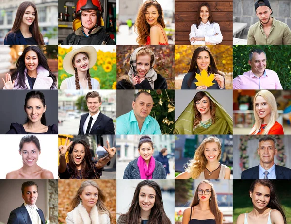 Collage Bilder Unga Och Riktigt Glada Människor Över — Stockfoto
