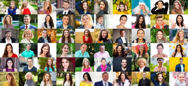 Collage of photos of young and real happy people over 16 years o — Stock Photo, Image