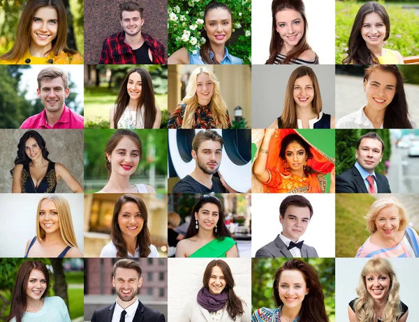 Collage Fotos Jóvenes Personas Felices Reales Mayores Años — Foto de Stock
